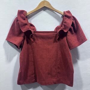 Madewell Crosshatch Ruffled Top Burnt Orange Women's Size M